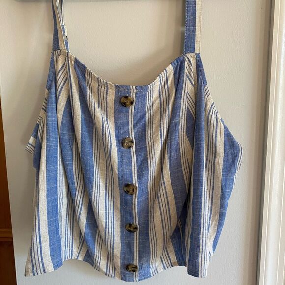 NWT Torrid Size 3 3x Linen Blend Button down blue and cream tank top - Picture 3 of 7